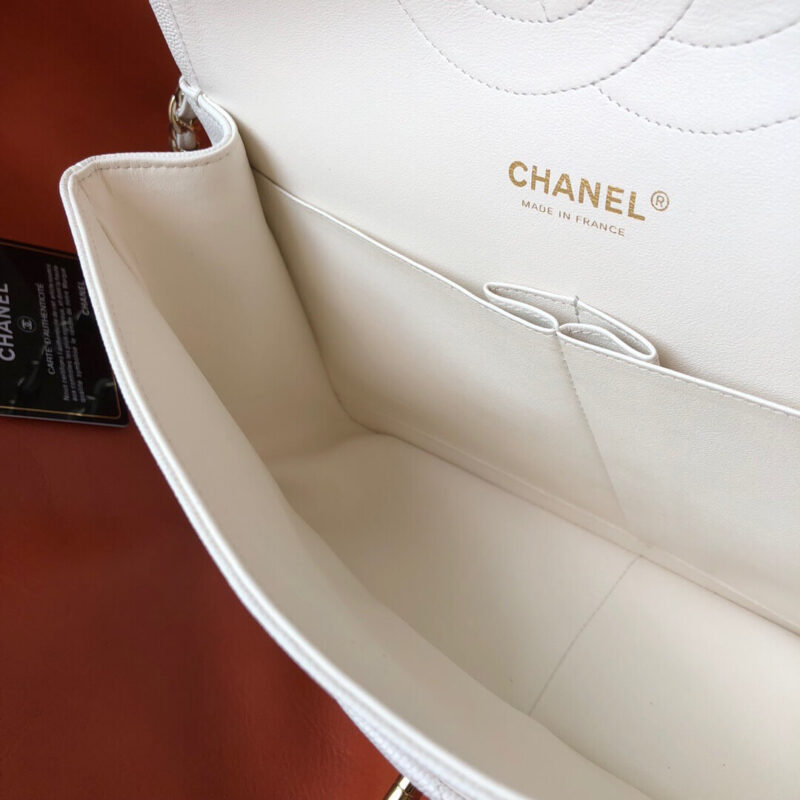 CHANEL Haas原厂胎牛细鱼子酱Classic flap bag CF30 A58600纯白香槟金扣 - Image 2