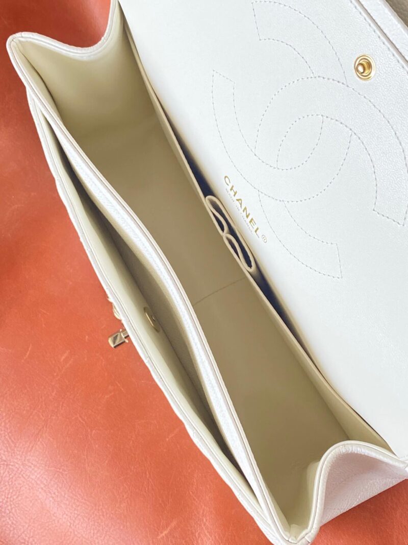 CHANEL Haas原厂胎牛粗鱼子酱Classic flap bag CF30 A58600奶昔白香槟金扣 - Image 2