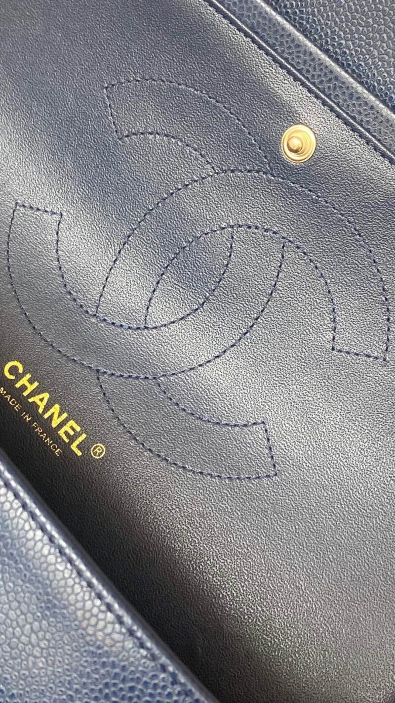 CHANEL Haas原厂胎牛粗鱼子酱Classic flap bag CF30 A58600深蓝色浅金扣 - Image 2