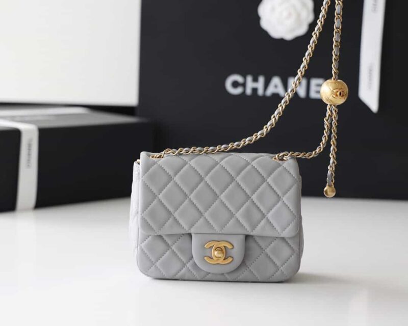 Chanel Flap Bag CF Mini羊皮方胖子金球包 AS1786灰色