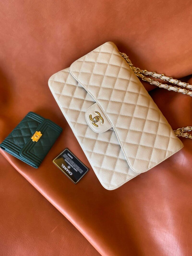 CHANEL Haas原厂胎牛粗鱼子酱Classic flap bag CF30 A58600米杏色香槟金扣
