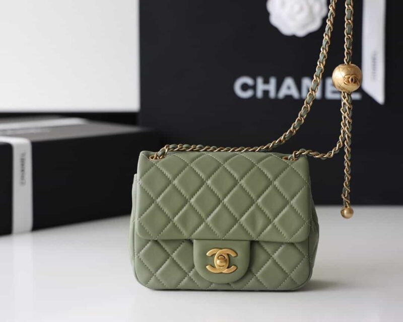 Chanel Flap Bag CF Mini羊皮方胖子金球包 AS1786橄榄绿