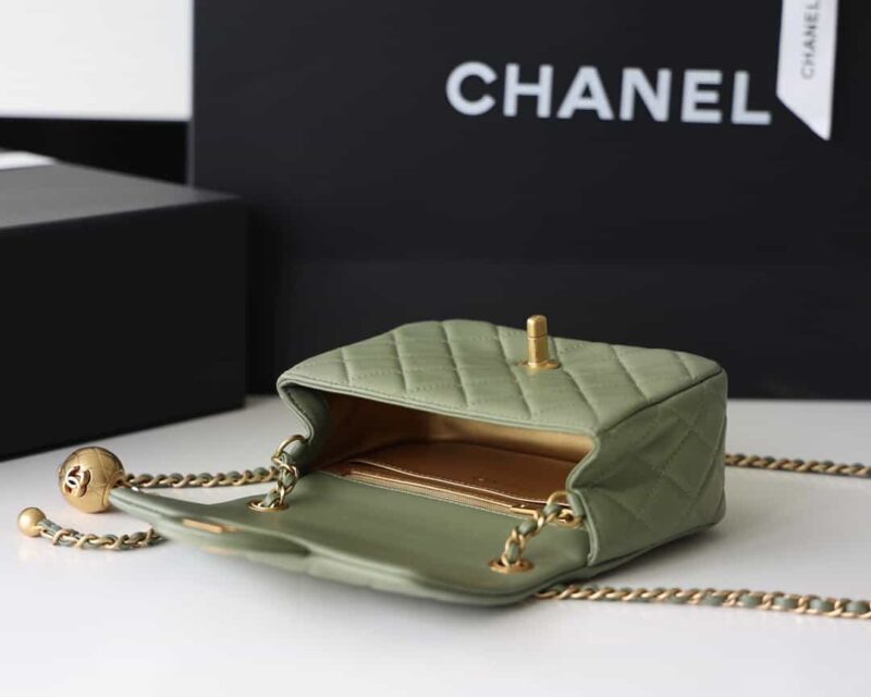 Chanel Flap Bag CF Mini羊皮方胖子金球包 AS1786橄榄绿 - Image 2