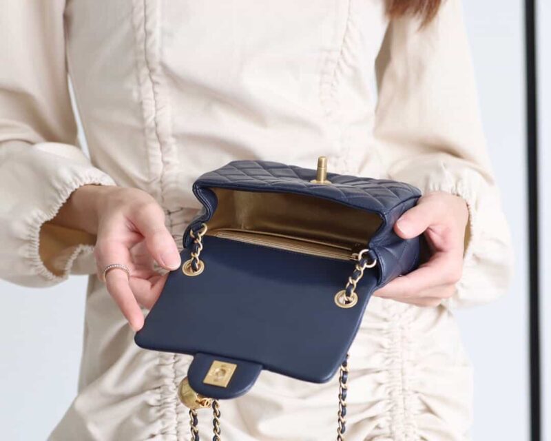 Chanel Flap Bag CF Mini羊皮方胖子金球包 AS1786深蓝色 - Image 2