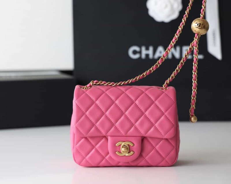 Chanel Flap Bag CF Mini羊皮方胖子金球包 AS1786玫红