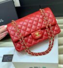 Chanel香奈儿 CF25 Classic flap bag A01112红色羊皮金扣