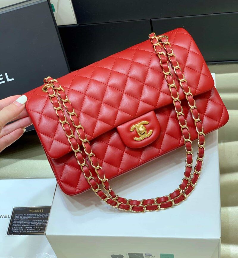 Chanel香奈儿 CF25 Classic flap bag A01112红色羊皮金扣