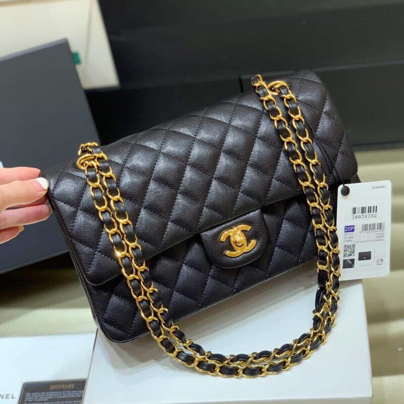 Chanel CF25 Classic flap bag A01112黑色小球纹金扣