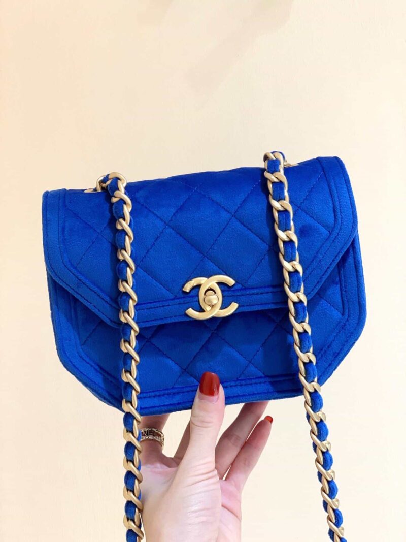 Chanel 21K 丝绒复古马鞍包 蓝色