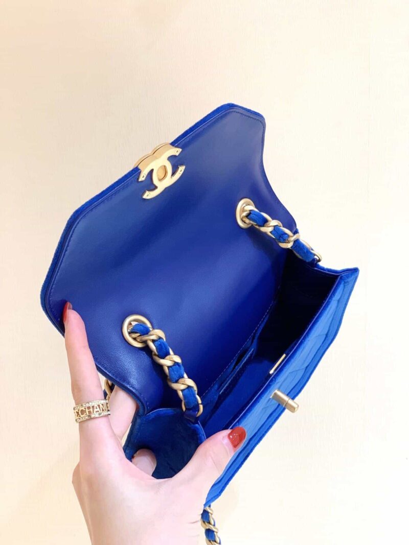 Chanel 21K 丝绒复古马鞍包 蓝色 - Image 2
