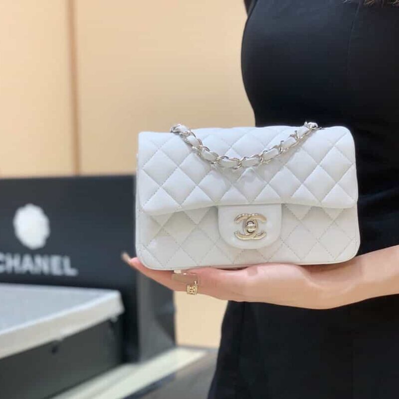 Chanel CF20大mini Classic flap bag A01116羊皮白色