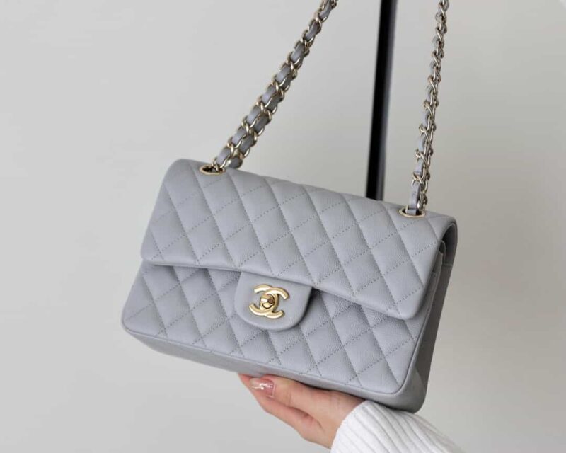 CHANEL CF23 Classic flap bag A01113球纹牛皮冰川灰