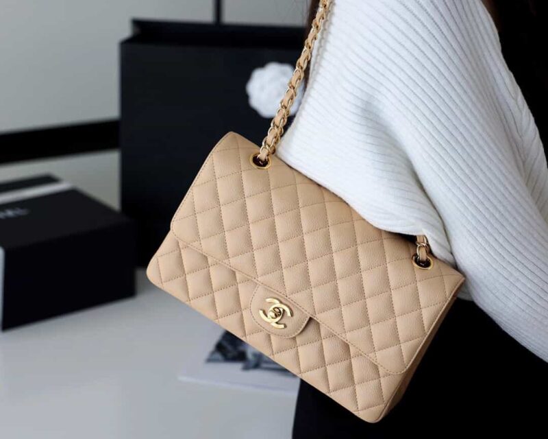 CHANEL CF25 Classic flap bag A01112球纹牛皮杏色