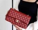 CHANEL CF25 Classic flap bag A01112球纹牛皮酒红色