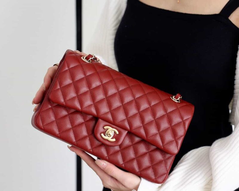 CHANEL CF25 Classic flap bag A01112球纹牛皮酒红色