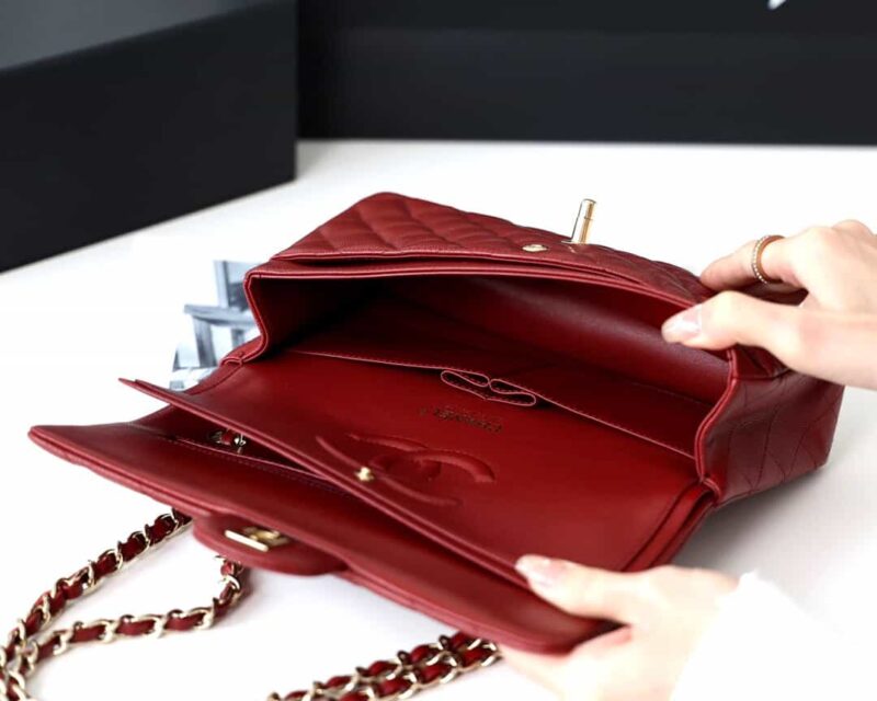CHANEL CF25 Classic flap bag A01112球纹牛皮酒红色 - Image 2
