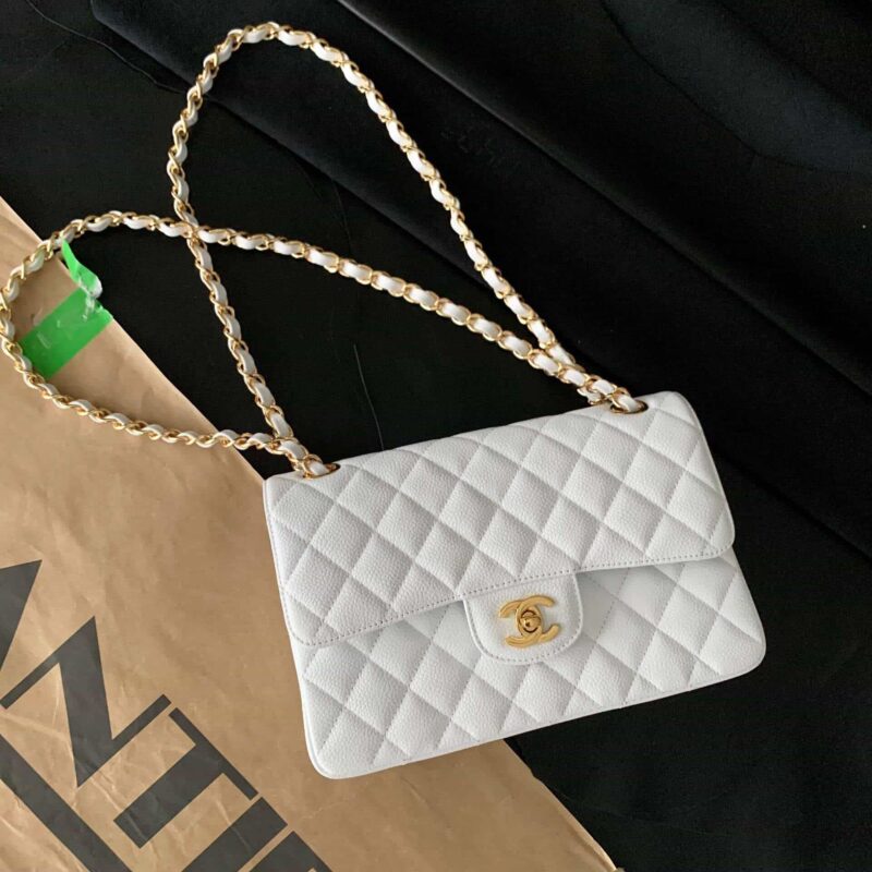 Chanel香奈儿 CF23 Classic flap bag A01113白色球纹牛皮