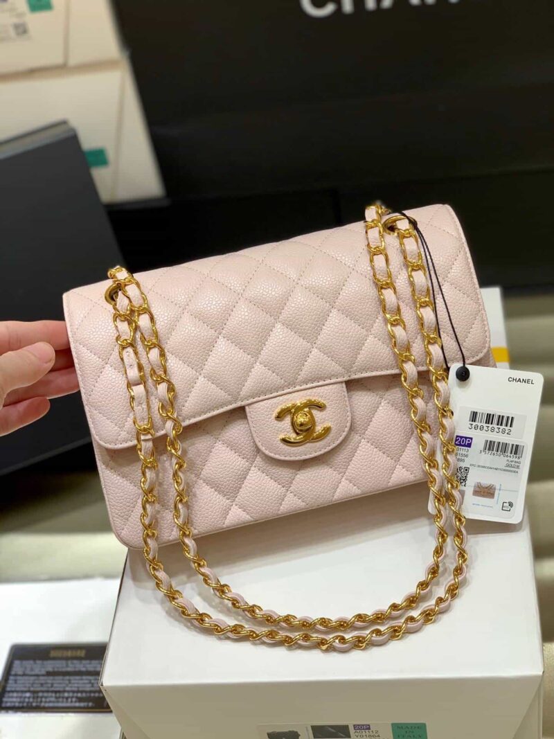 Chanel香奈儿 CF23 Classic flap bag A01113浅粉色球纹牛皮