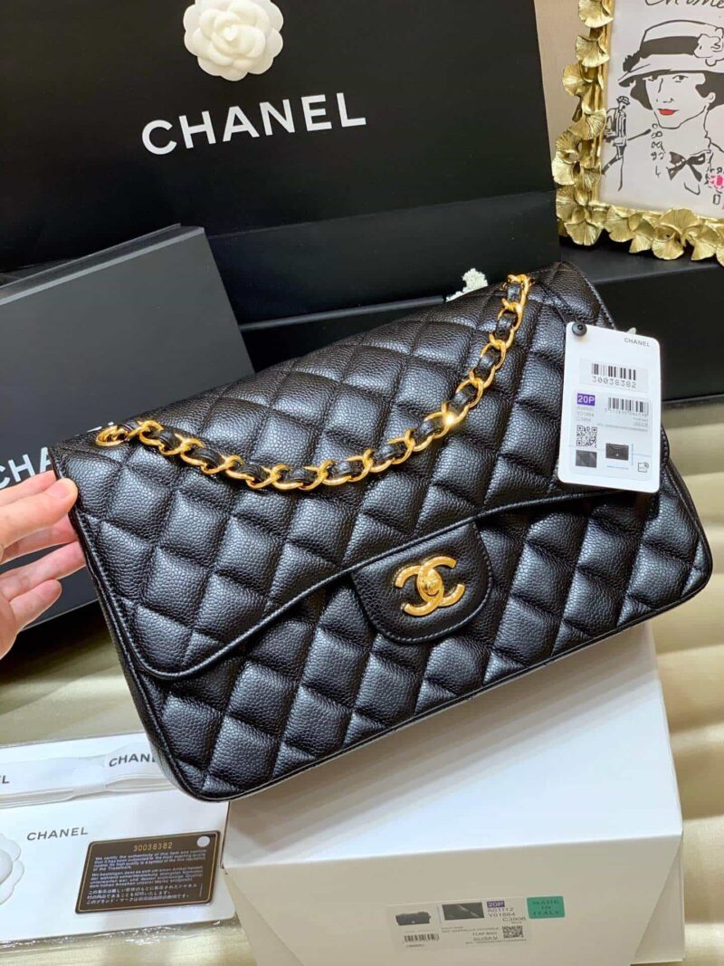 Chanel CF30CM牛皮Classic flap bag A58600黑色金扣