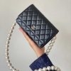 CHANEL 2021SS新款珍珠链条woc发财包 黑色香槟金扣
