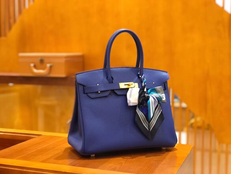 爱马仕 Birkin 30cm 琉璃蓝 Togo小牛皮 金扣 原版蜜蜡线 顶级手工缝制 - Image 2
