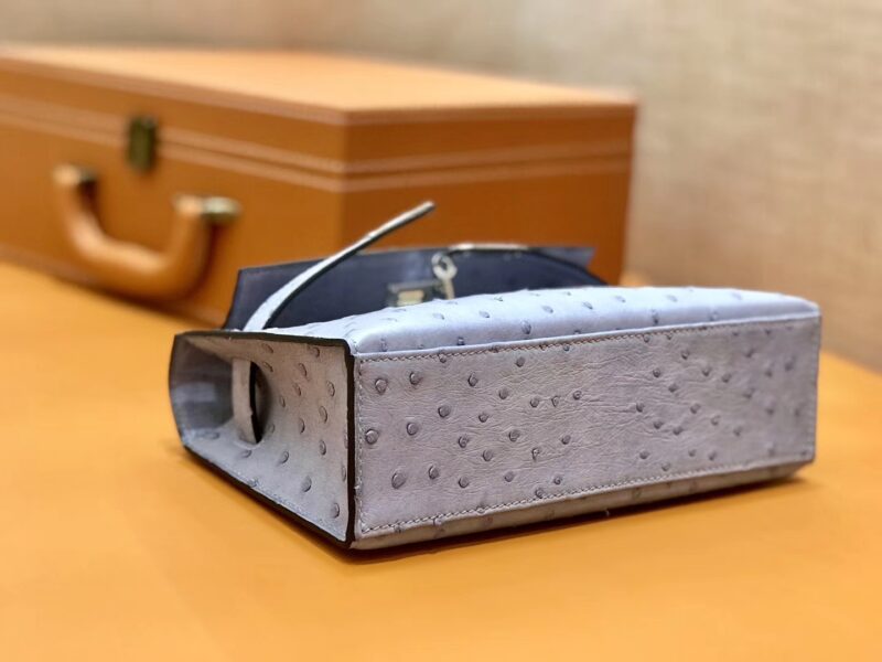 爱马仕 MiniKelly 迷你凯莉 亚麻蓝 鸵鸟皮 1代 金扣 22cm - Image 6