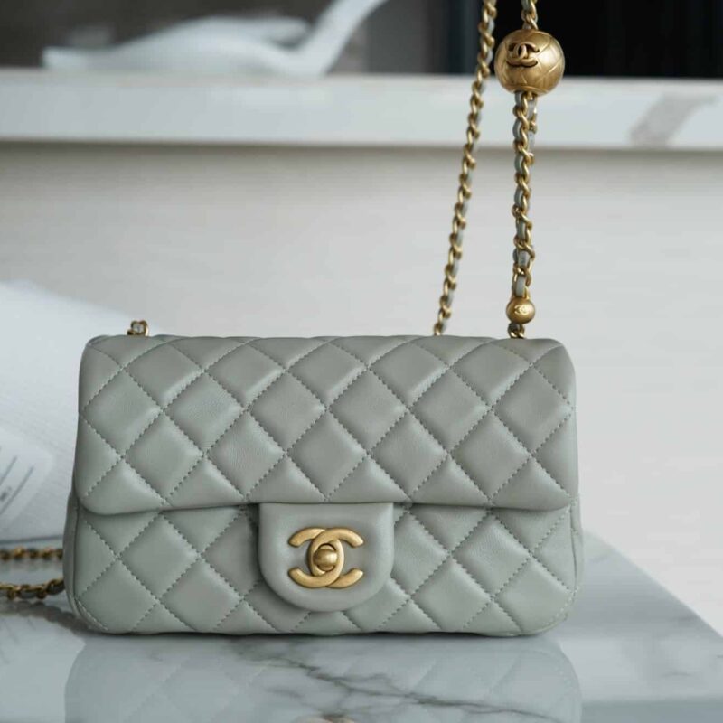 CHANEL CF20CM 灰绿大Mini金属球口盖包 AS1787