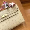 爱马仕 miniKelly 迷你凯莉 羊毛白 杏色 南非kk级鸵鸟皮 金扣 22cm