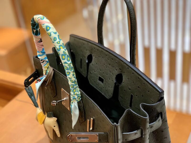 爱马仕 Birkin 30 鸵鸟皮 锡器灰 全手工缝制 - Image 6