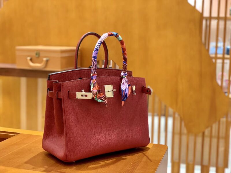 爱马仕 Birkin 30cm 石榴红 银扣 德国进口togo 牛皮 全手工缝制 - Image 6