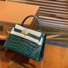 爱马仕 Mini kelly 19cm 一级美洲鳄鱼皮 祖母绿 金扣 原版蜜蜡线 顶级手工