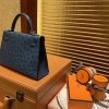 爱马仕 Mini kelly 19cm 靛蓝 南非KK级鸵鸟皮 银扣 原版蜜蜡线 顶级手工