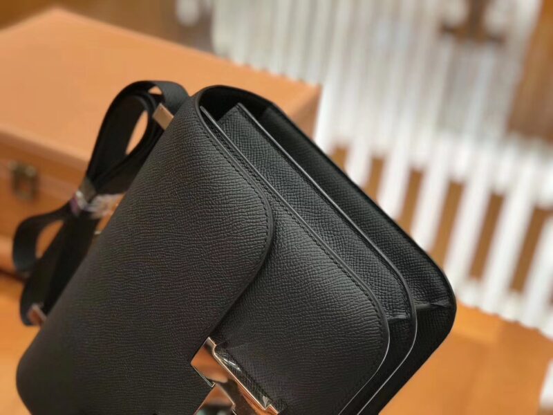 爱马仕 Constance 23cm 经典黑 Epsom 掌纹小牛皮 银扣 原版蜜蜡线 顶级手工缝制 - Image 4
