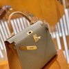 爱马仕 Kelly 28cm 掌纹牛皮 大象灰拼金棕色 全手工缝制