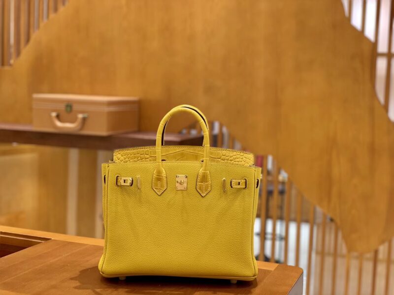 爱马仕 Birkin Touch 铂金包 琥珀黄 牛皮拼鳄鱼皮 金扣 25cm