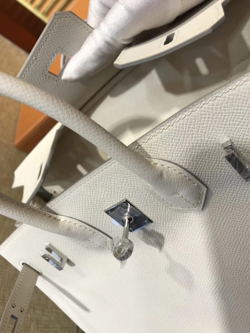 爱马仕 Birkin 25cm ( 铂金包) 掌纹牛皮 奶昔白 原版蜜蜡线 全手工缝制 - Image 6