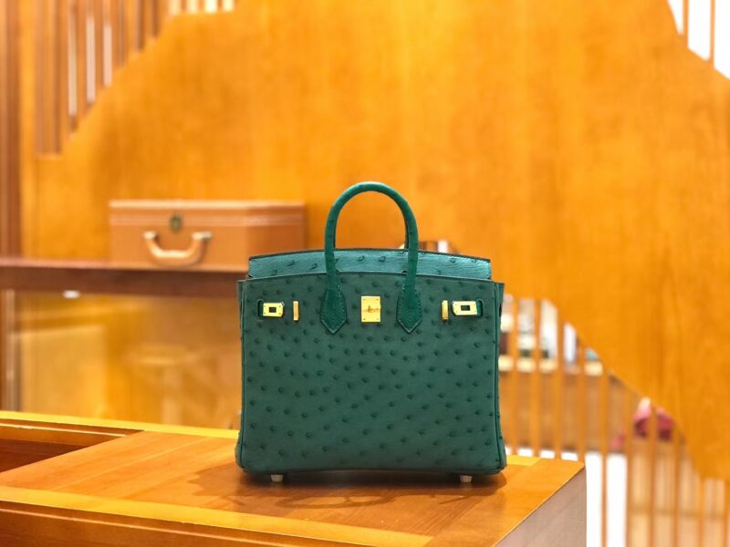 爱马仕 Birkin 25cm 缇香绿拼墨绿 鸵鸟皮 全手工缝制