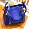 爱马仕 Lindy琳迪包 电光蓝 德国进口togo牛皮 全手工缝制 银扣 30cm