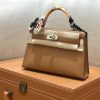 爱马仕 Mini kelly 迷你凯莉 太妃金 掌纹小牛皮 全手工缝制 臻品级别 银扣 19cm 现货
