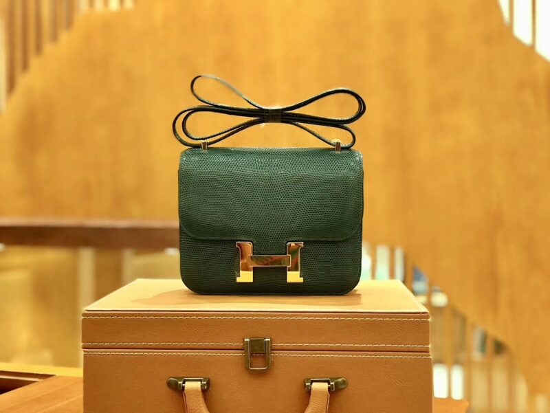 爱马仕 Constance 空姐包 仿蜥蜴皮 孔雀绿 18cm