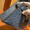 爱马仕 Mini kelly 19cm 靛蓝 南非KK级鸵鸟皮 银扣 原版蜜蜡线 顶级手工