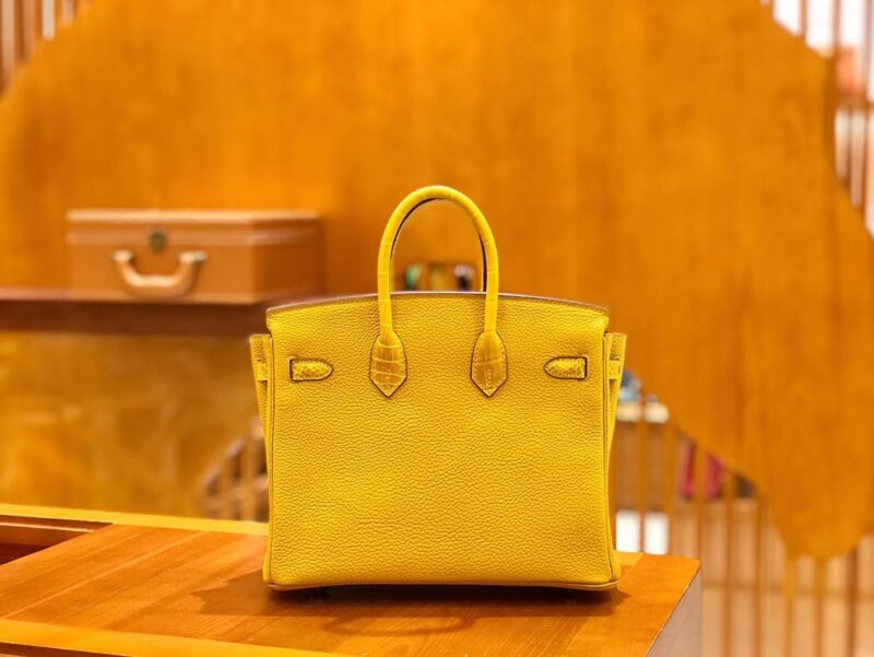 爱马仕 Birkin 25cm 琥珀黄 银扣 尼罗鳄鱼皮拼Togo牛皮 原版蜜蜡线 现货 - Image 3