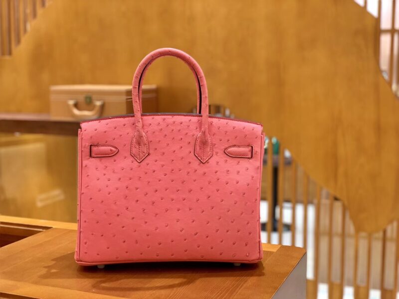 爱马仕 Birkin 铂金包 唇膏粉 鸵鸟皮 手缝工艺 银扣 30cm 现货 - Image 5