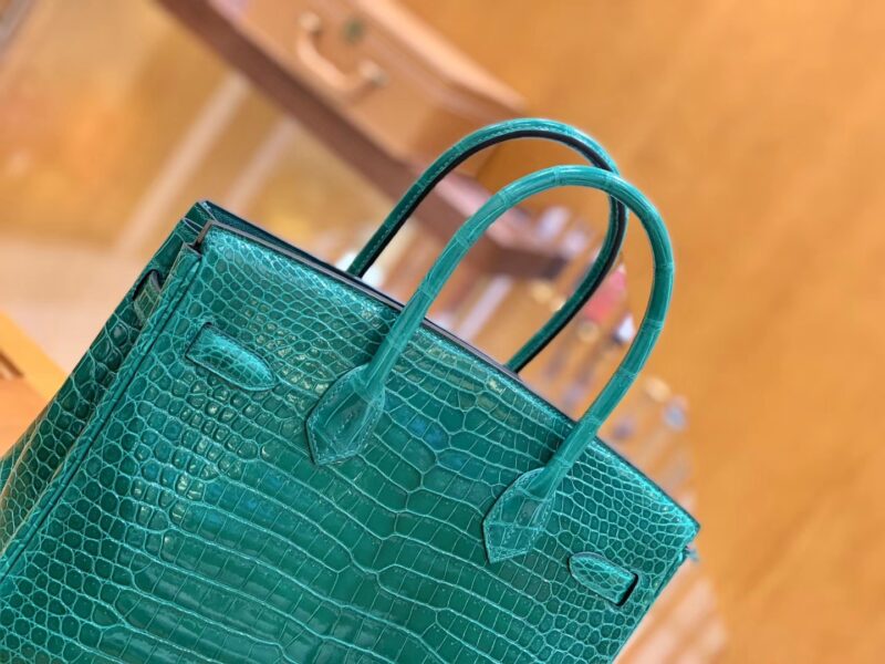 爱马仕 Birkin 30 翡翠绿 金扣 湾鳄 一级皮 - Image 4