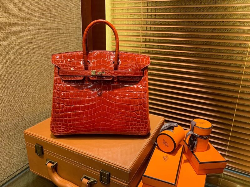 爱马仕 Birkin 铂金包 法拉利红 亮面鳄鱼 金扣 25cm