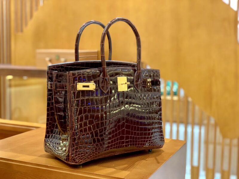 爱马仕 Birkin 30cm 尼罗鳄鱼皮 板栗棕 金扣 全手工缝制 - Image 2