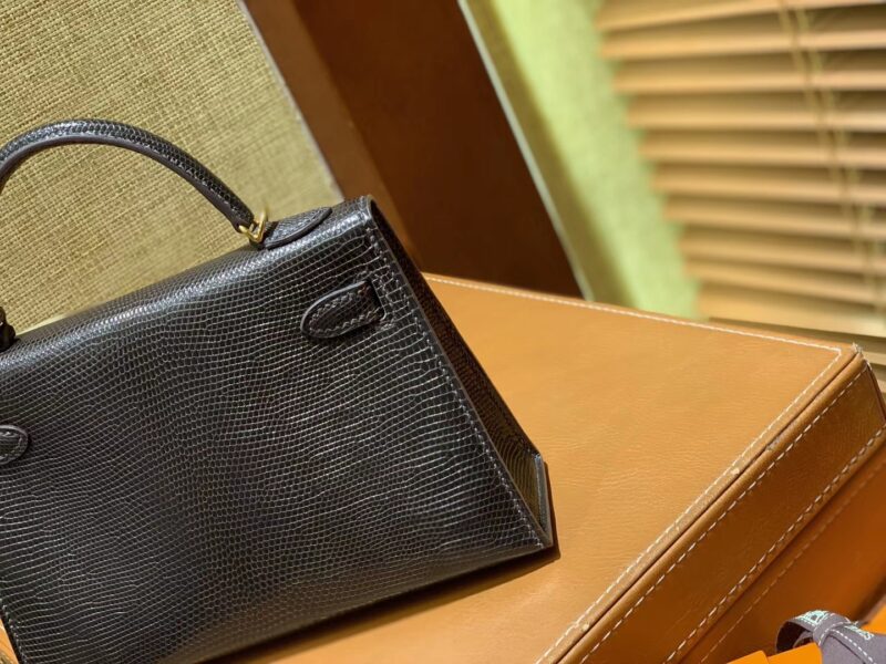 爱马仕 迷你2代 mini Kelly 黑色 仿蜥蜴皮 全手工缝制 19cm - Image 5