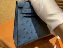 爱马仕 Mini kelly 19cm 靛蓝 南非KK级鸵鸟皮 银扣 原版蜜蜡线 顶级手工