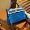爱马仕 Mini Kelly 宝蓝色 一级美洲鳄鱼皮 全手工缝制 臻品级别 金扣 19cm 2代