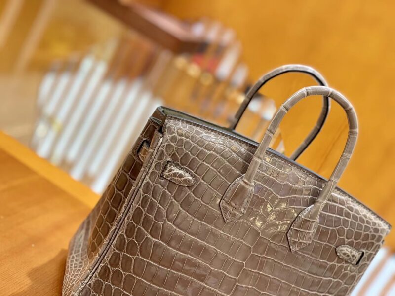 爱马仕 Birkin 25cm 尼罗鳄鱼皮 斑鸠灰 银扣 全手工缝制 - Image 4